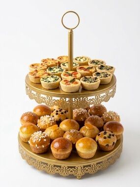 AMAZON Gold 2-Tier Adjustable Metal Cake and Cupcake Stand W/ Lace Trim Design